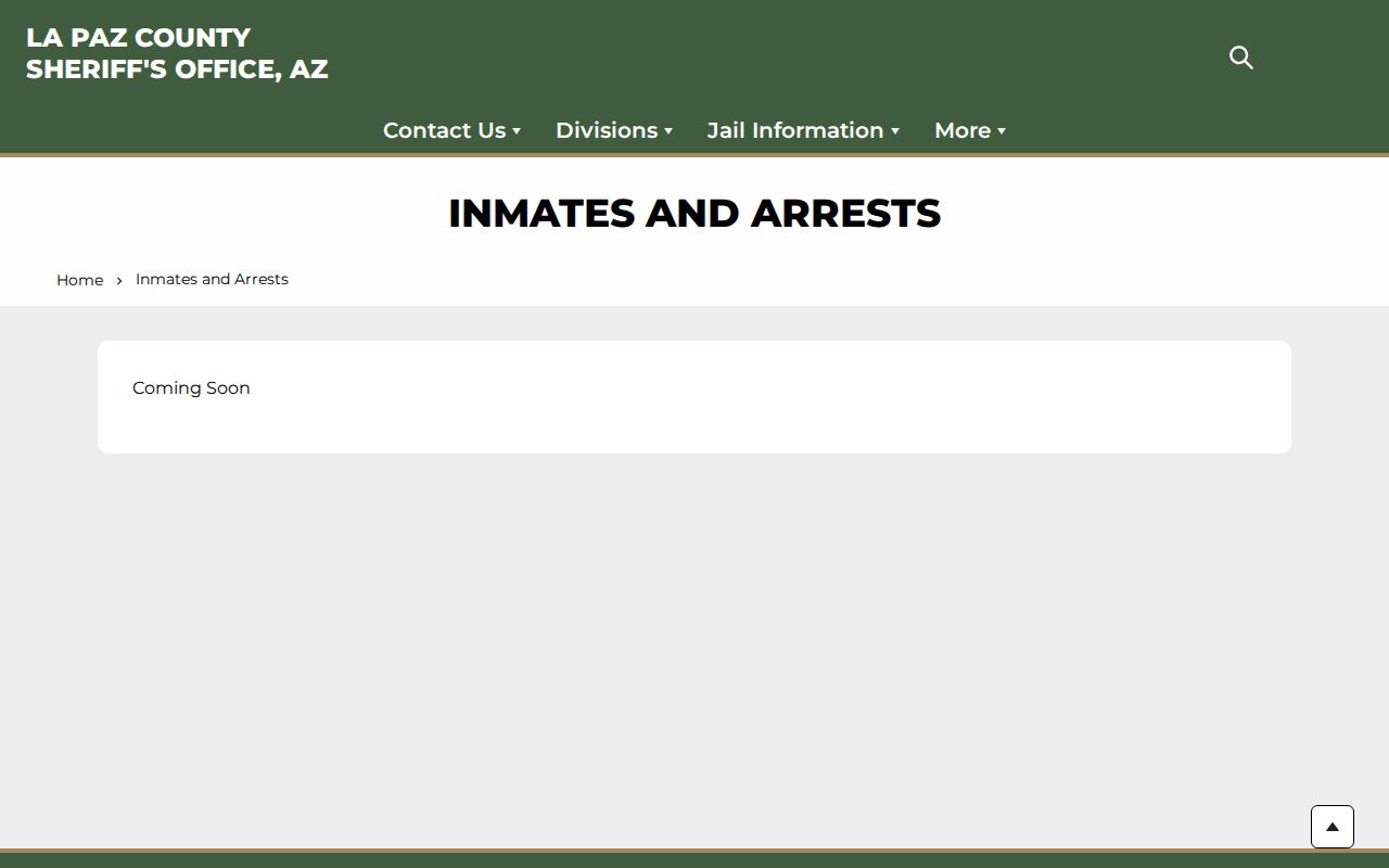 Arizona county inmate and arrest page marked as not yet available